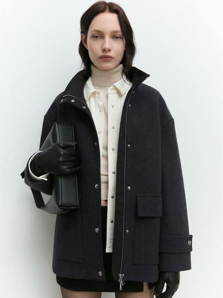 Funnel-neck wool jacket